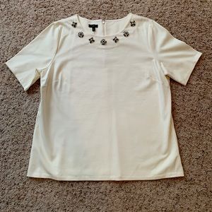 Talbots Size 1x Winter White bejeweled collar blouse NWT